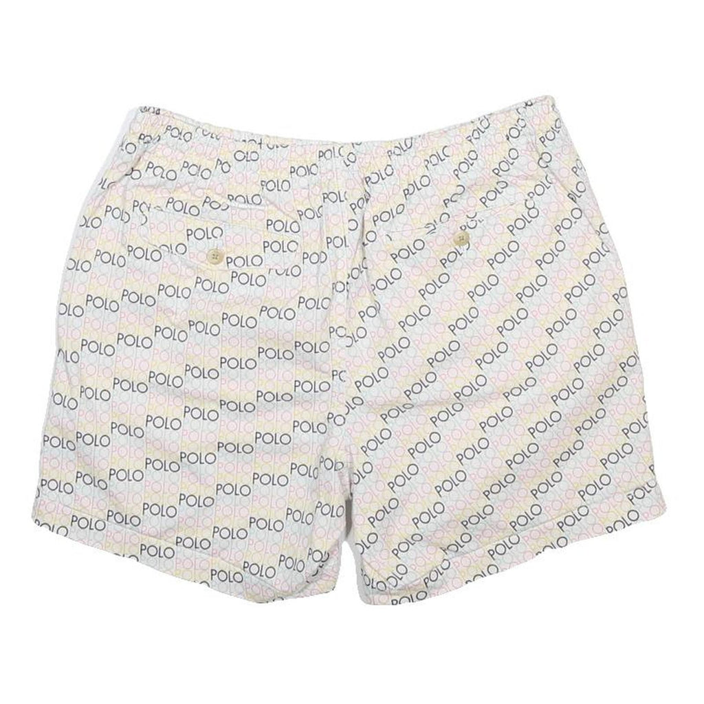 POLO RALPH LAUREN Mens White Casual Cotton Blend Shorts M W30 All Over Logo
