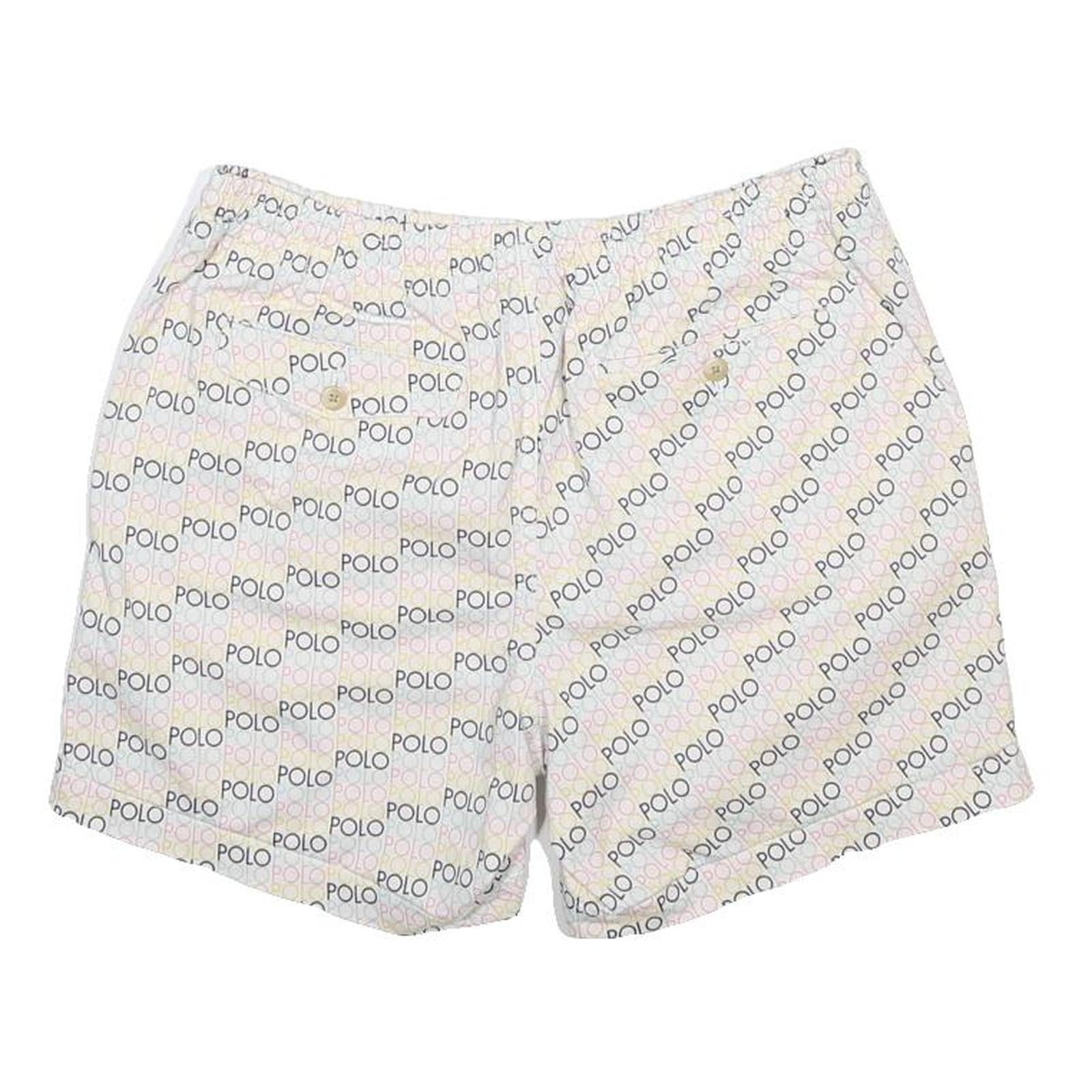 POLO RALPH LAUREN Mens White Casual Cotton Blend Shorts M W30 All Over Logo