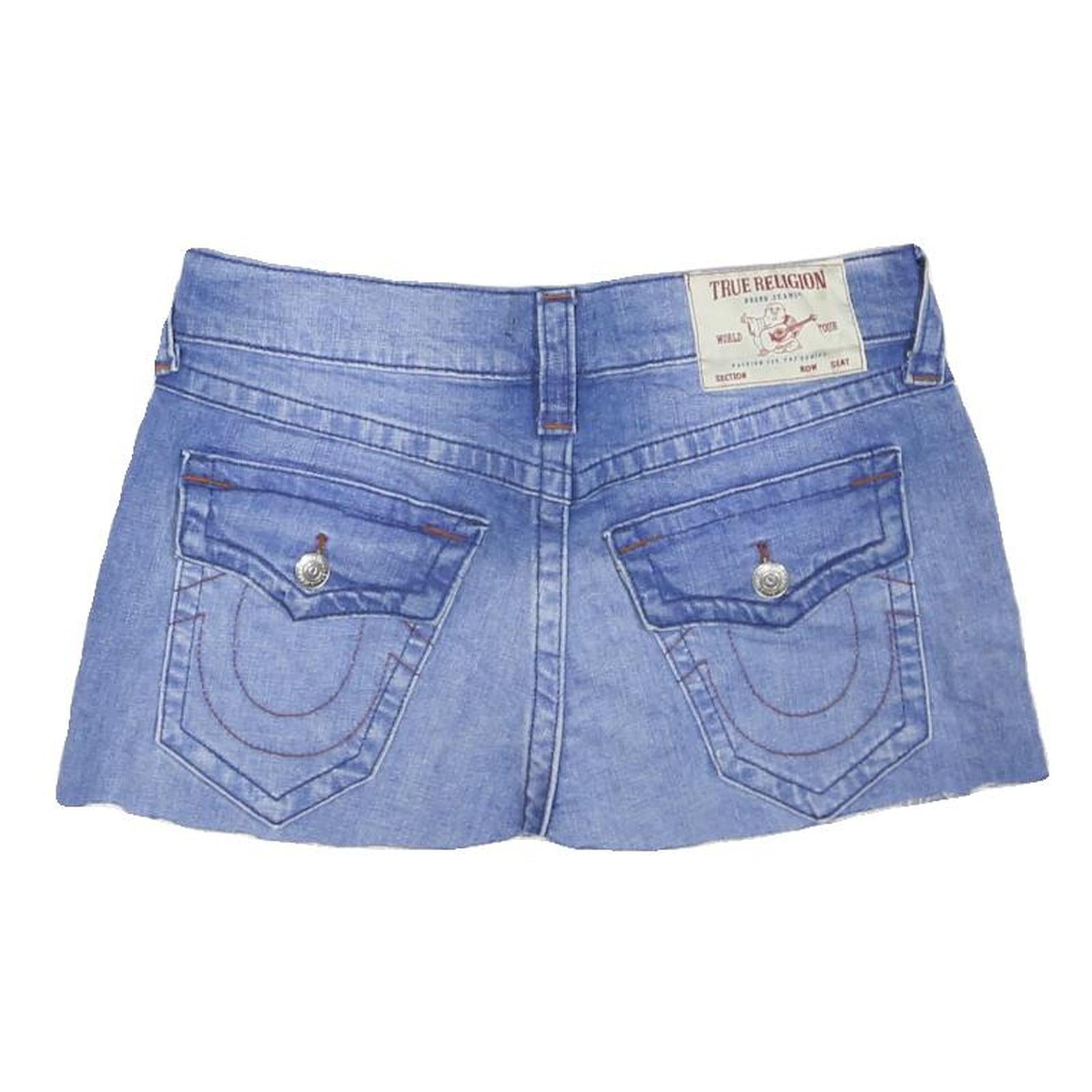 TRUE RELIGION Womens Blue Denim Mini Skirt Cotton Blend Casual Zip Fastening M