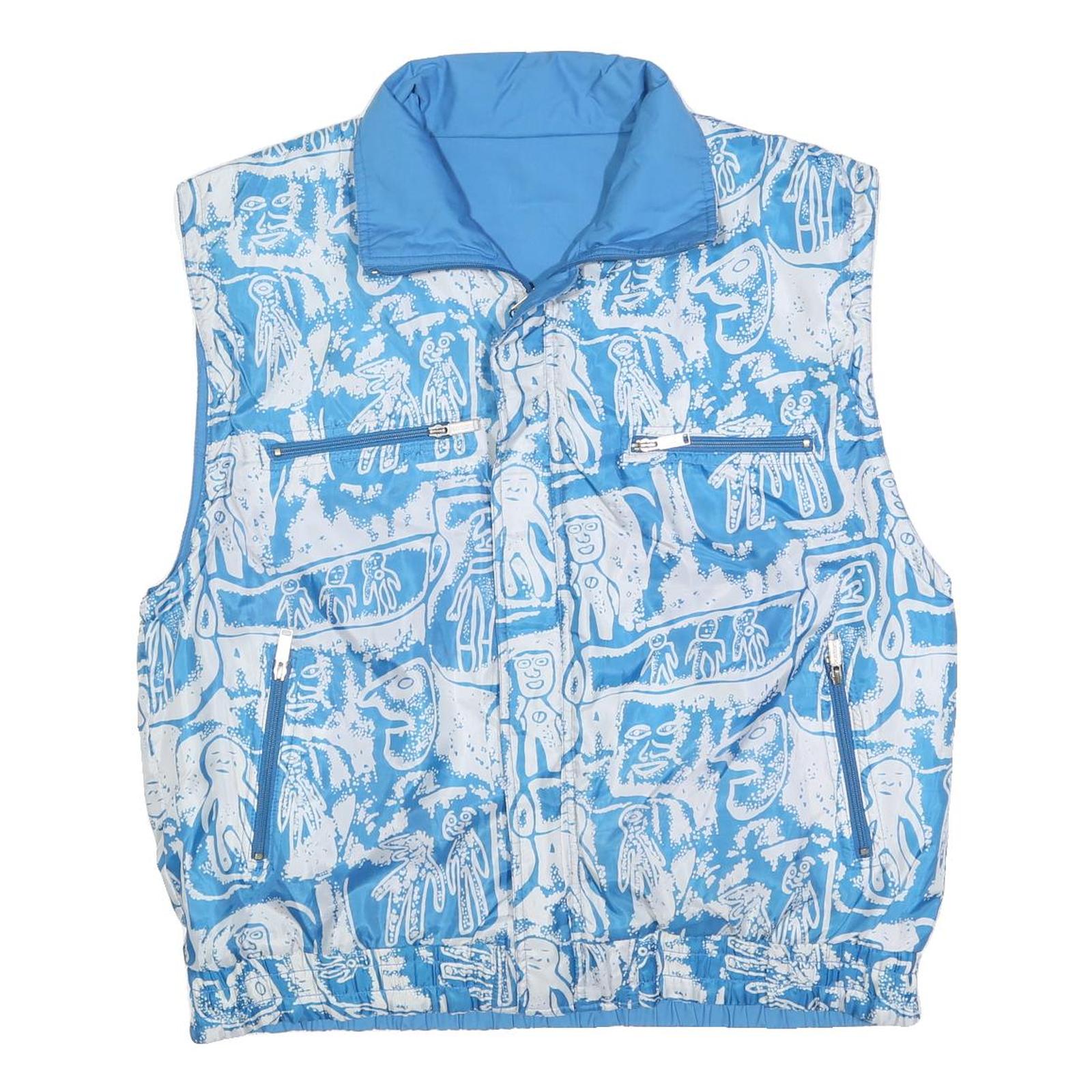 PLAYCREW Mens Blue & White Reversible Polyester Blend Zip Jacket XL Printed