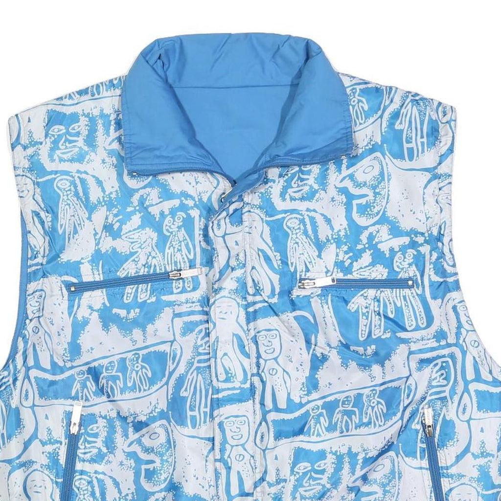 PLAYCREW Mens Blue & White Reversible Polyester Blend Zip Jacket XL Printed