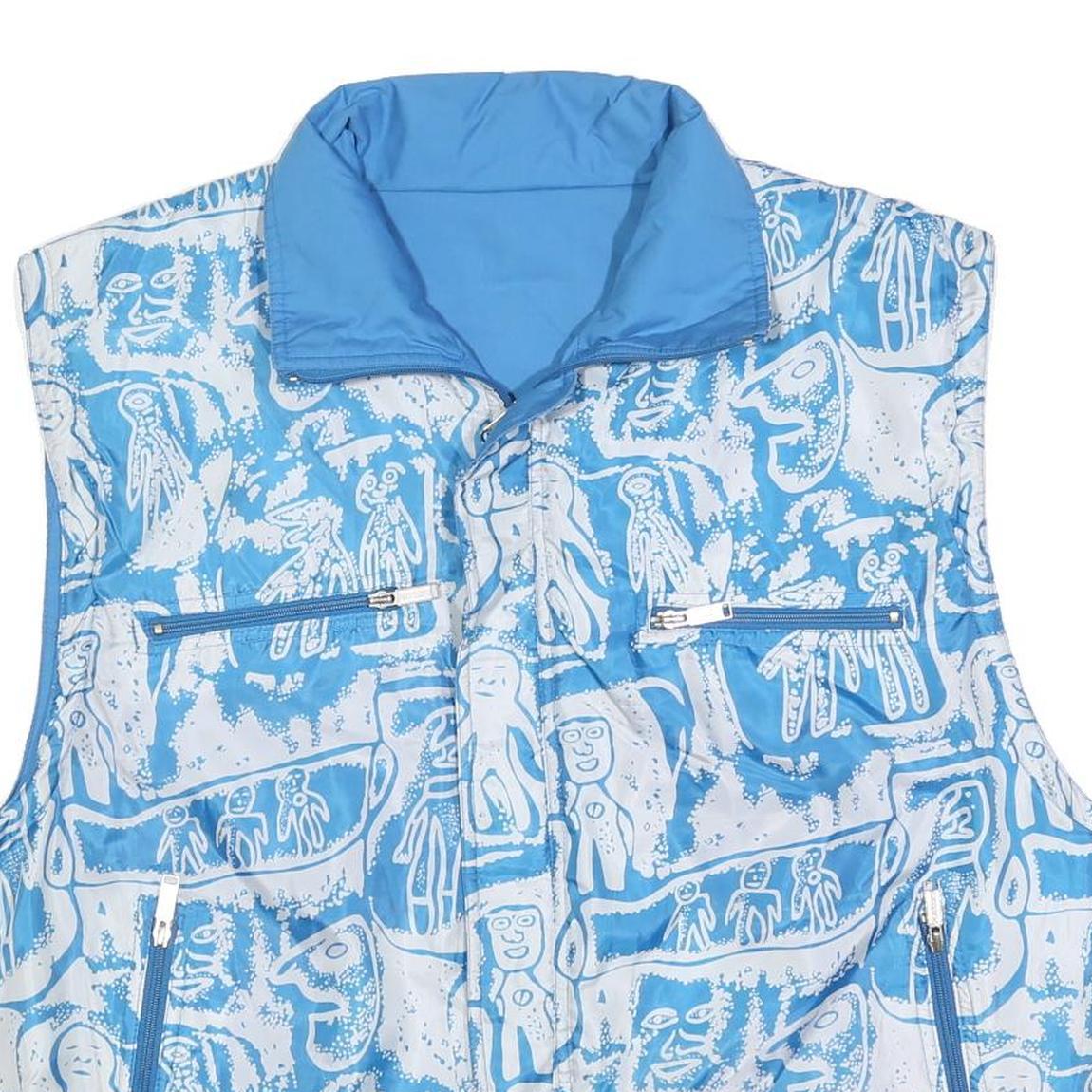 PLAYCREW Mens Blue & White Reversible Polyester Blend Zip Jacket XL Printed