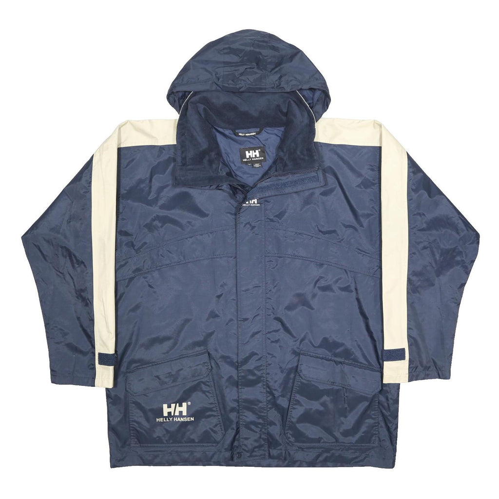 HELLY HANSEN Mens Blue & Cream Outdoor Jacket XL Nylon Hooded Zip Colourblock