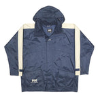 HELLY HANSEN Mens Blue & Cream Outdoor Jacket XL Nylon Hooded Zip Colourblock