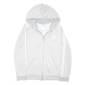 ADIDAS Womens Grey & White Zip Up Hoodie UK 12 Cotton Blend Casual Sportswear