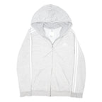 ADIDAS Womens Grey & White Zip Up Hoodie UK 12 Cotton Blend Casual Sportswear