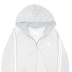 ADIDAS Womens Grey & White Zip Up Hoodie UK 12 Cotton Blend Casual Sportswear