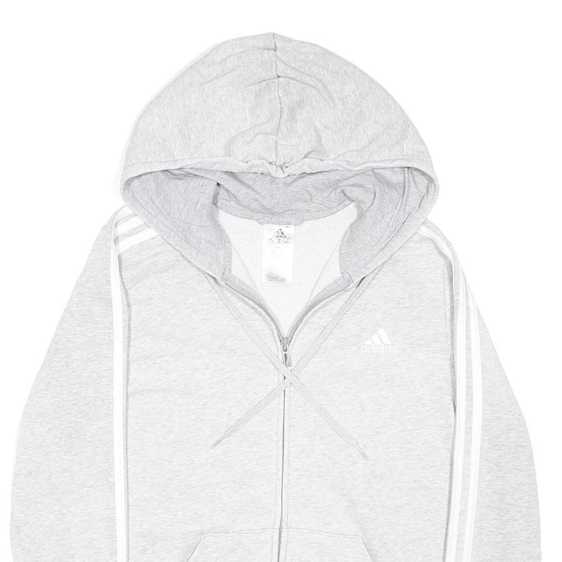 ADIDAS Womens Grey & White Zip Up Hoodie UK 12 Cotton Blend Casual Sportswear