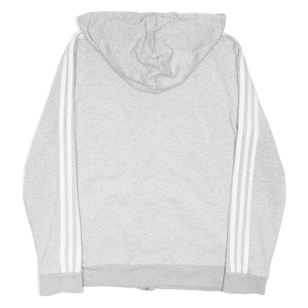ADIDAS Womens Grey & White Zip Up Hoodie UK 12 Cotton Blend Casual Sportswear