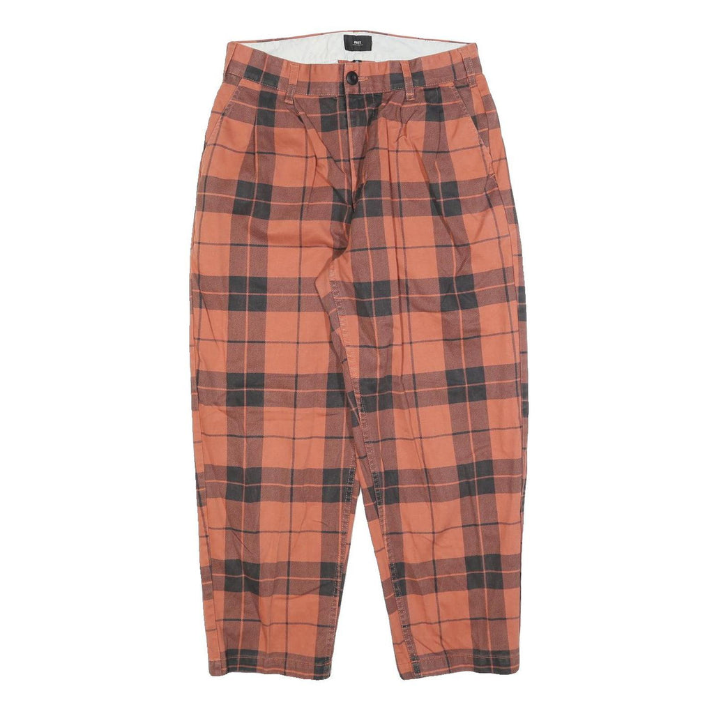 OBEY Womens Cotton Blend Rust & Black Check Regular Fit Straight Trousers W30