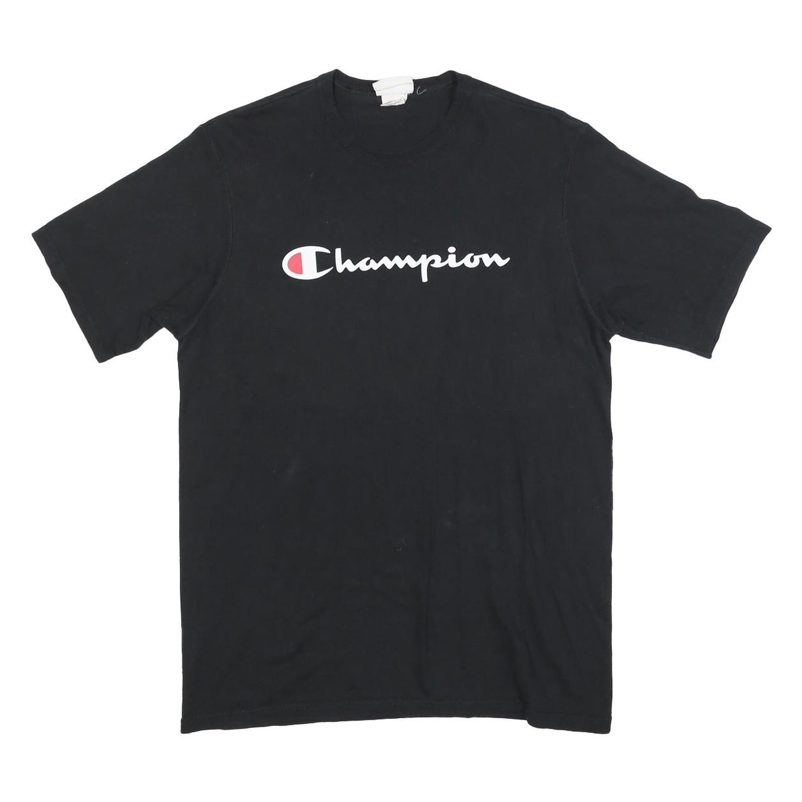 CHAMPION Mens Black Graphic T-Shirt L Short Sleeve Crew Neck Cotton Blend