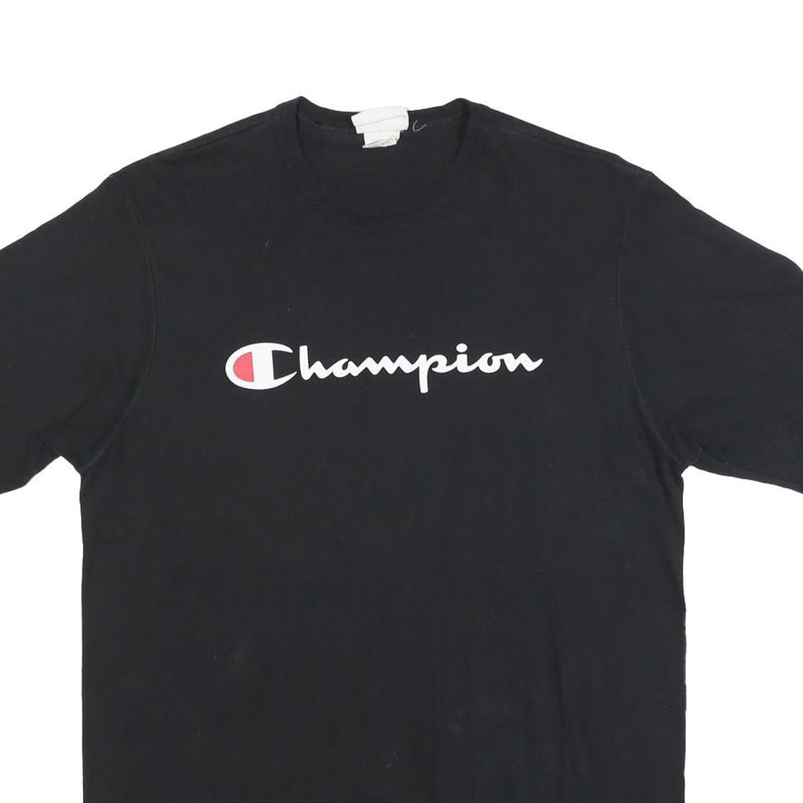 CHAMPION Mens Black Graphic T-Shirt L Short Sleeve Crew Neck Cotton Blend