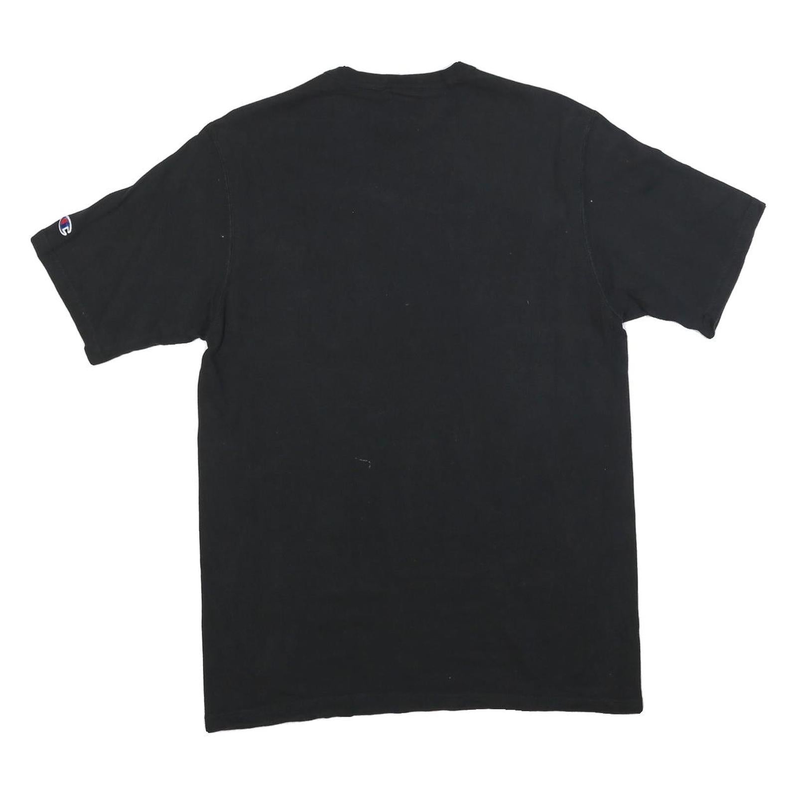 CHAMPION Mens Black Graphic T-Shirt L Short Sleeve Crew Neck Cotton Blend
