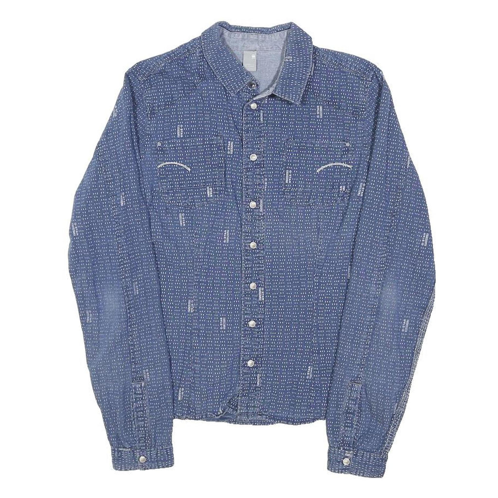 G-STAR Womens Blue Printed Shirt M Casual Button-Up Lightweight Cotton Blend