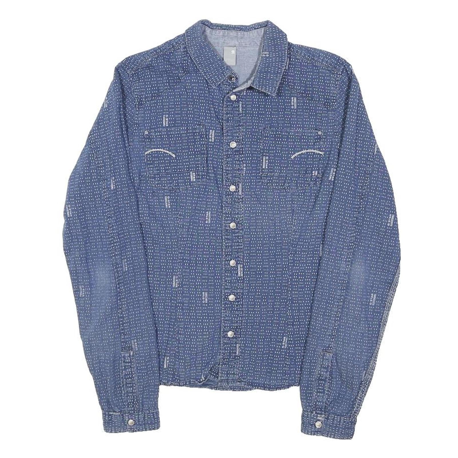 G-STAR Womens Blue Printed Shirt M Casual Button-Up Lightweight Cotton Blend