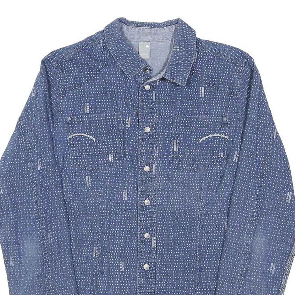 G-STAR Womens Blue Printed Shirt M Casual Button-Up Lightweight Cotton Blend