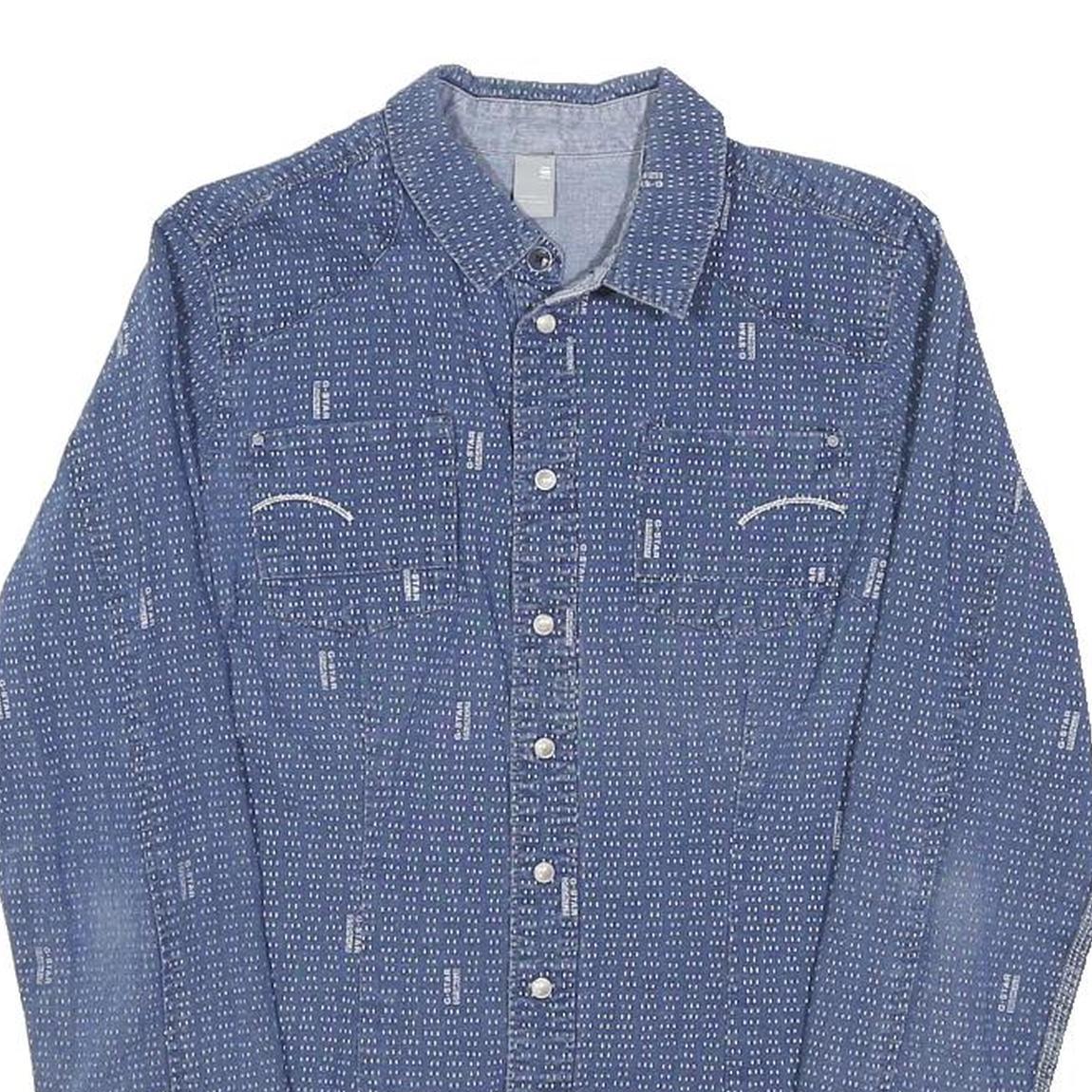G-STAR Womens Blue Printed Shirt M Casual Button-Up Lightweight Cotton Blend