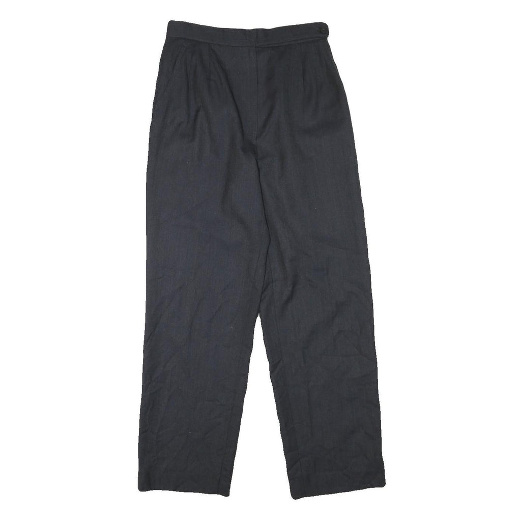 Womens Wool Blend Black Regular Fit Straight Leg Trousers W26 L27 Classic Zip