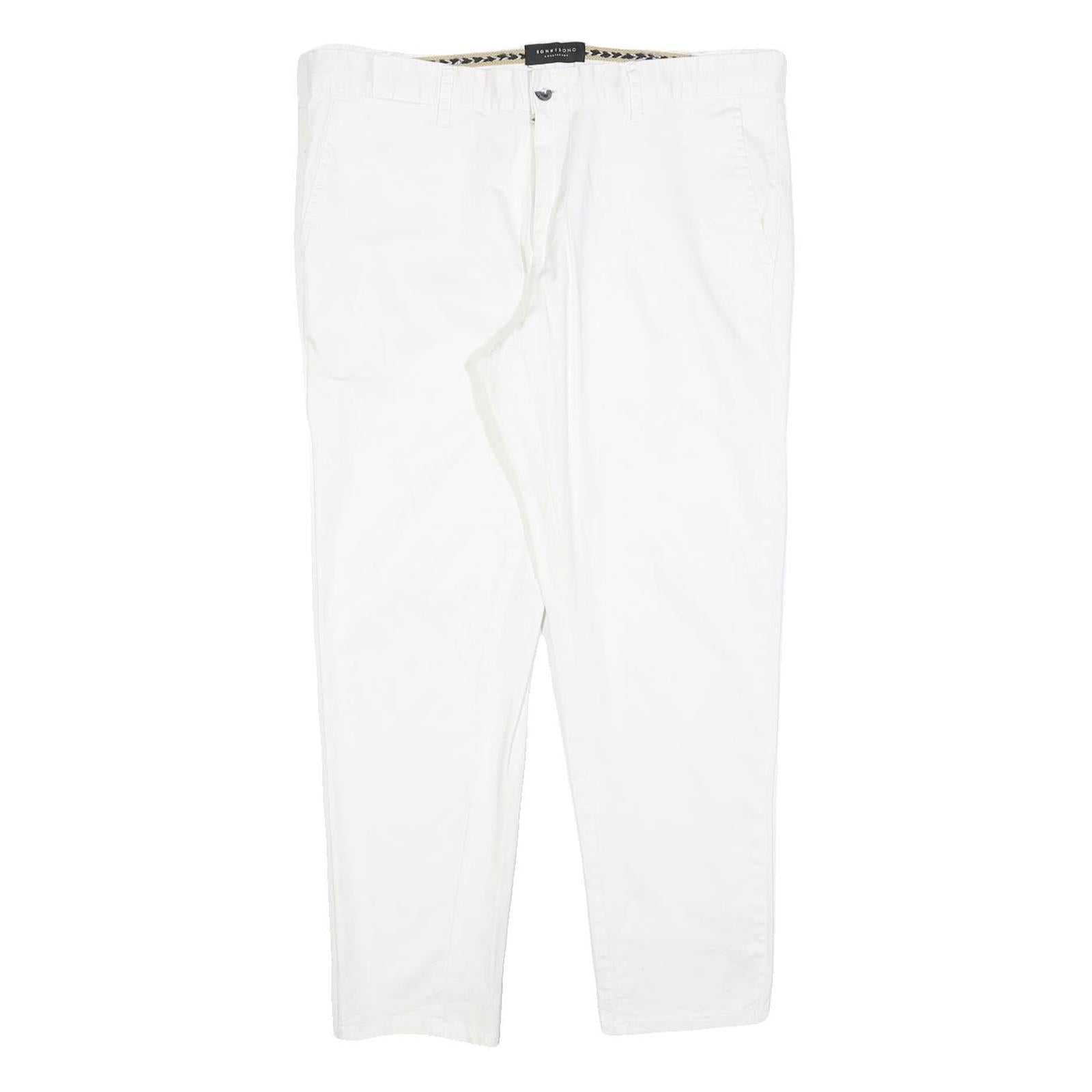 SONNY BONO Womens Cotton Blend White Slim Trousers W34 L27 Casual Zip Fit