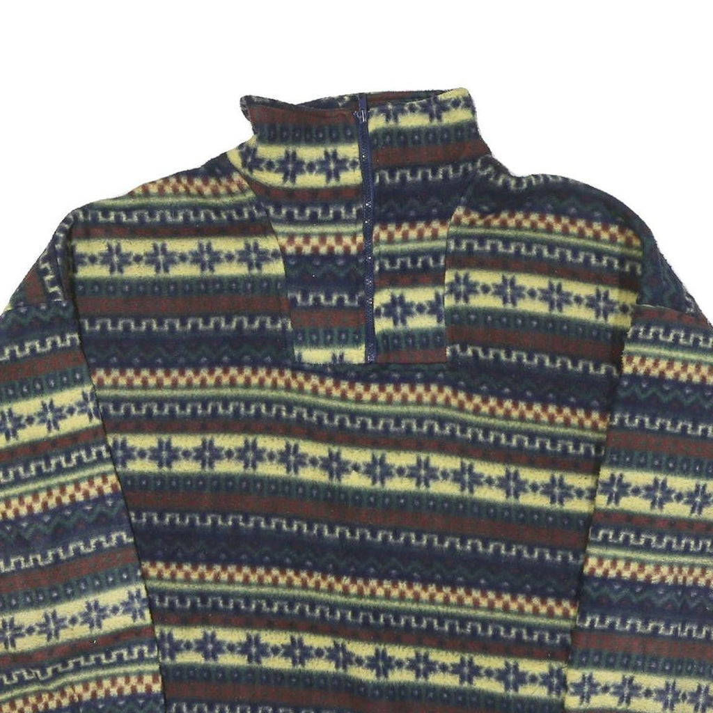 OCEANIC Mens Blue Yellow Patterned Polyester Blend Jumper 1/4 Zip XL Winter