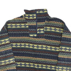 OCEANIC Mens Blue Yellow Patterned Polyester Blend Jumper 1/4 Zip XL Winter
