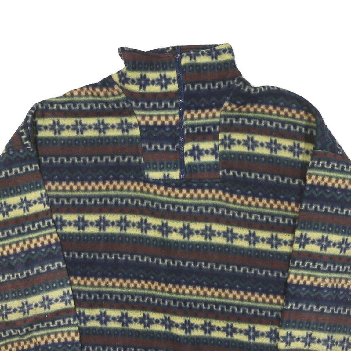 OCEANIC Mens Blue Yellow Patterned Polyester Blend Jumper 1/4 Zip XL Winter