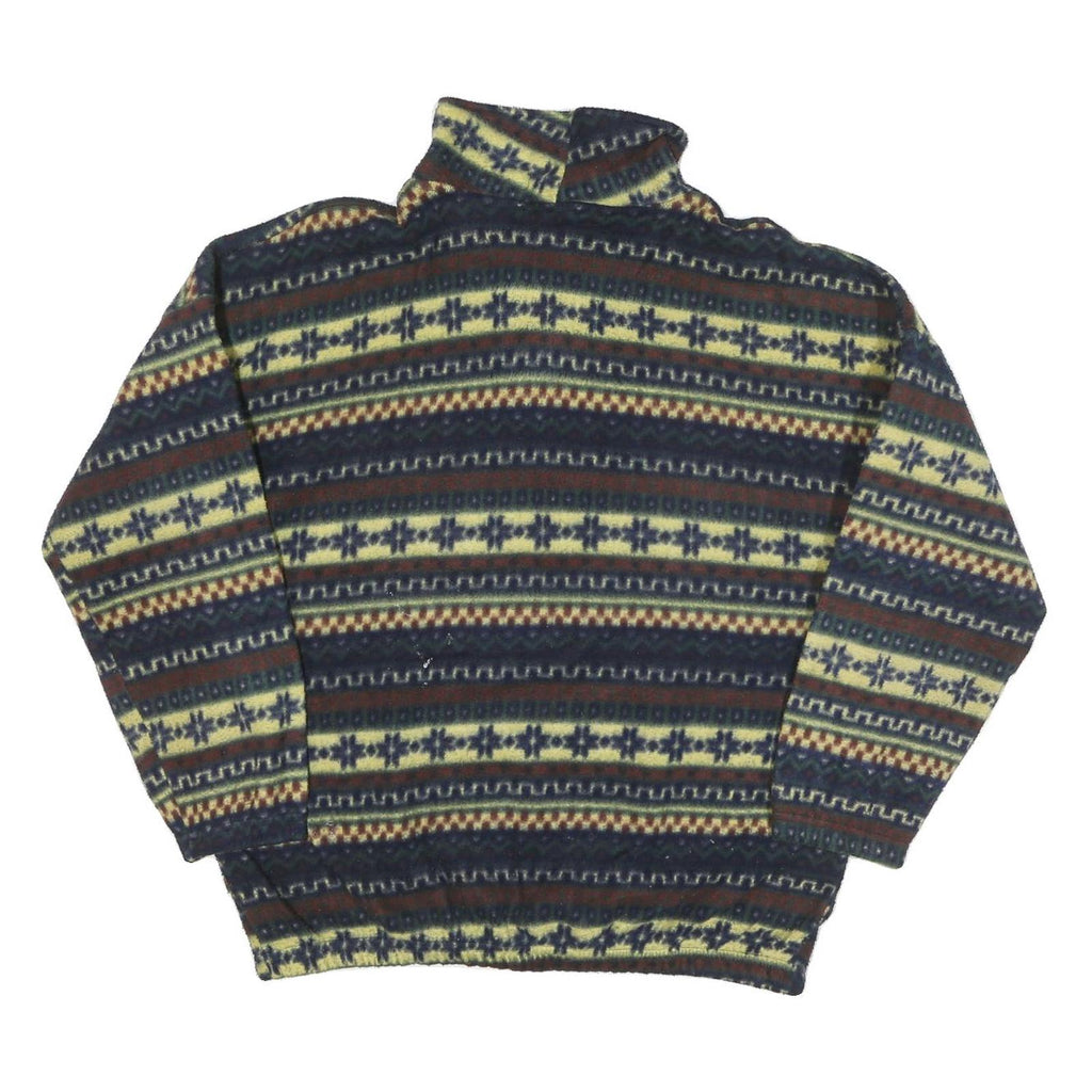 OCEANIC Mens Blue Yellow Patterned Polyester Blend Jumper 1/4 Zip XL Winter