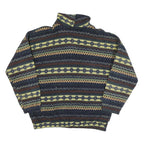 OCEANIC Mens Blue Yellow Patterned Polyester Blend Jumper 1/4 Zip XL Winter