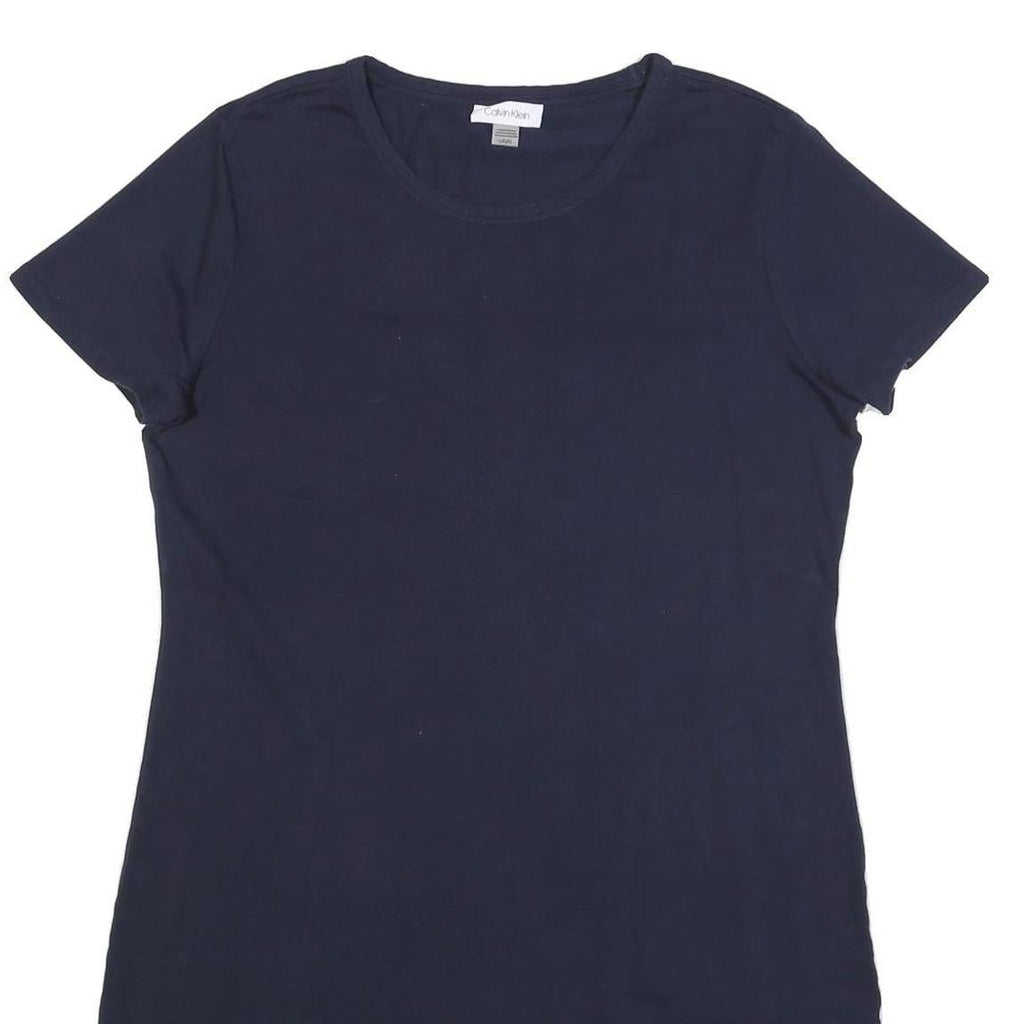 CALVIN KLEIN Womens Navy Blue Bodycon Cotton Blend Short Sleeve Mini Dress L