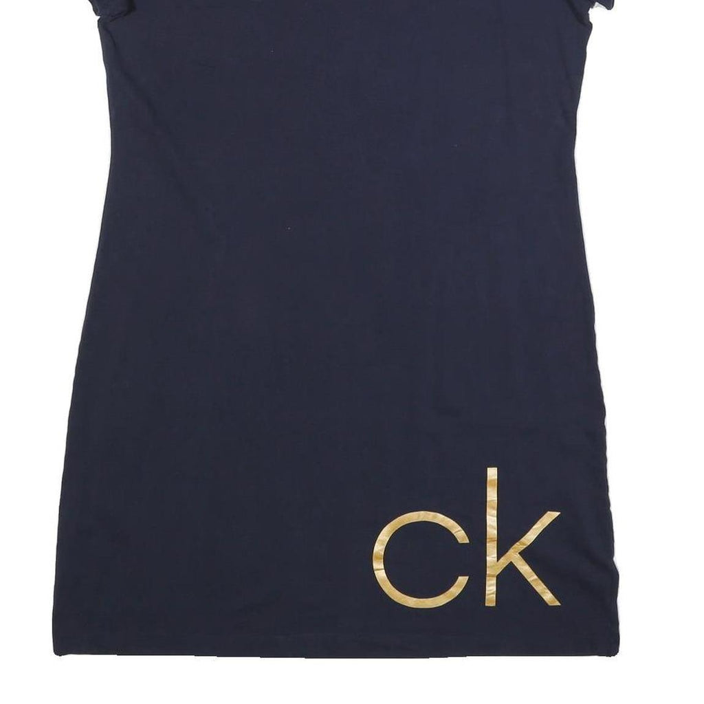 CALVIN KLEIN Womens Navy Blue Bodycon Cotton Blend Short Sleeve Mini Dress L
