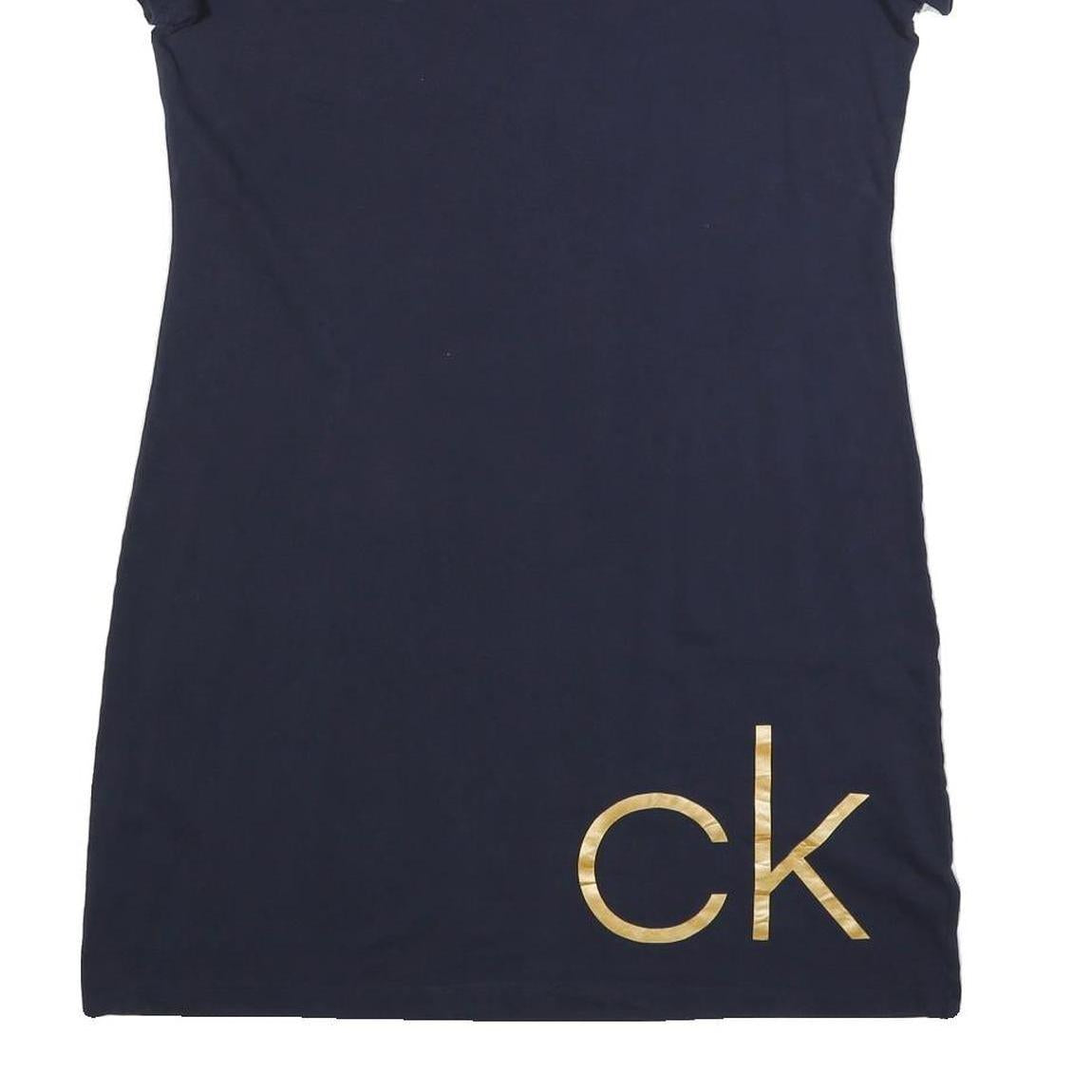 CALVIN KLEIN Womens Navy Blue Bodycon Cotton Blend Short Sleeve Mini Dress L