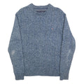 TOMMY HILFIGER Mens Blue Patterned Cotton Blend Jumper Crew Neck Cable Knit XS