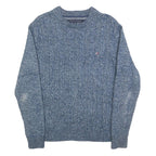 TOMMY HILFIGER Mens Blue Patterned Cotton Blend Jumper Crew Neck Cable Knit XS