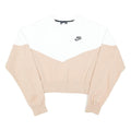 NIKE Womens White & Beige Crew Neck M Cotton Blend Sweatshirt Logo Pullover