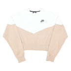 NIKE Womens White & Beige Crew Neck M Cotton Blend Sweatshirt Logo Pullover