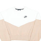 NIKE Womens White & Beige Crew Neck M Cotton Blend Sweatshirt Logo Pullover