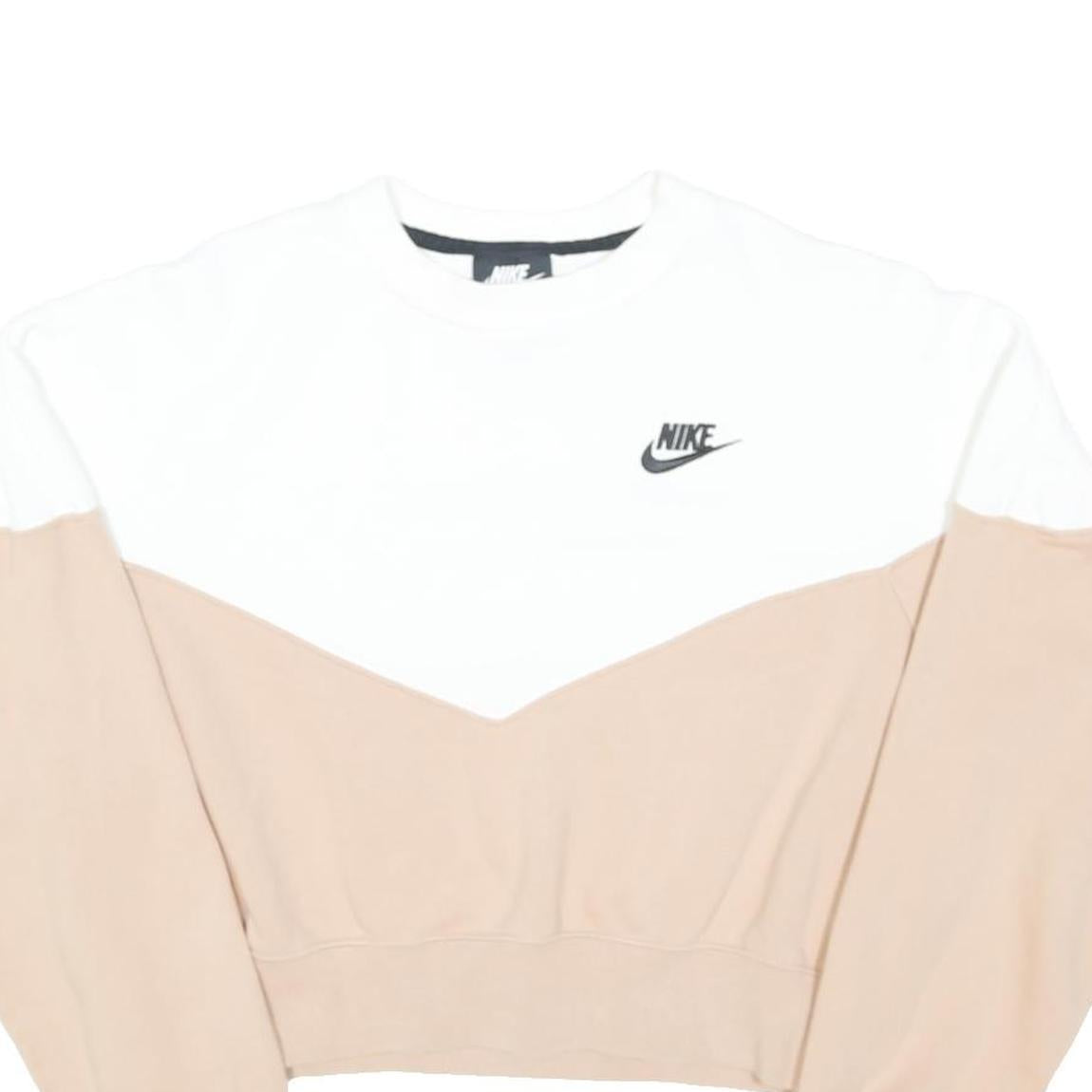 NIKE Womens White & Beige Crew Neck M Cotton Blend Sweatshirt Logo Pullover