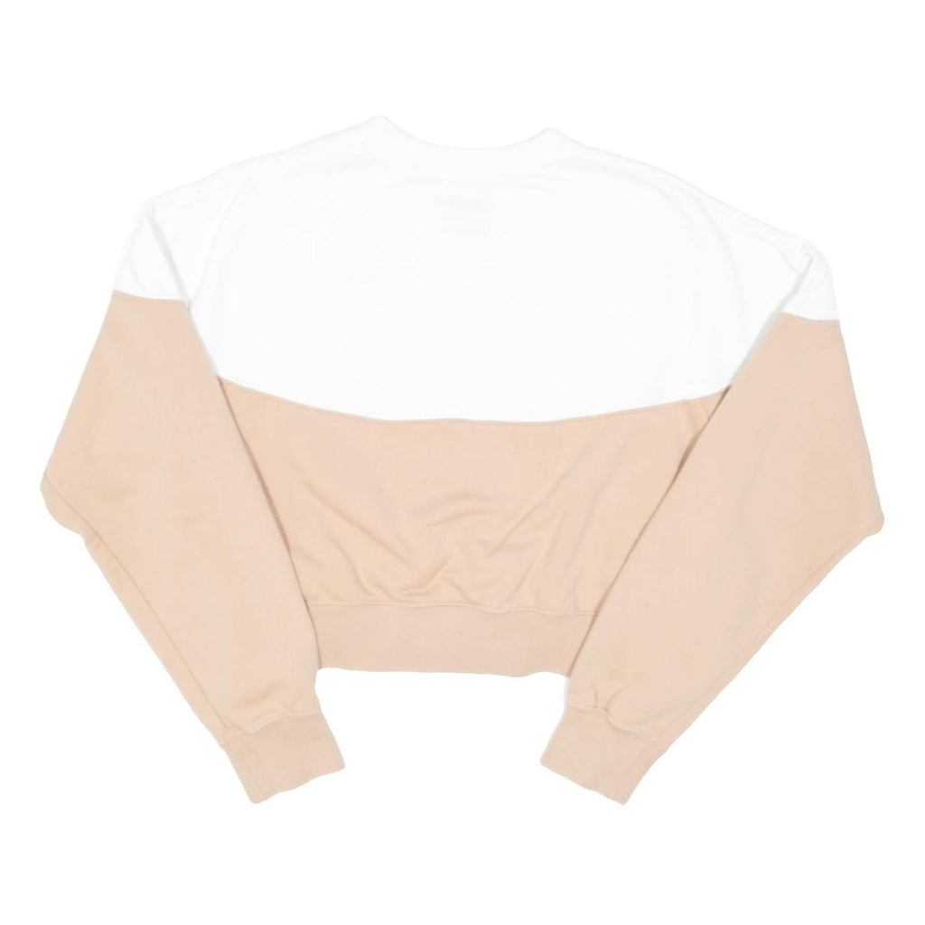 NIKE Womens White & Beige Crew Neck M Cotton Blend Sweatshirt Logo Pullover