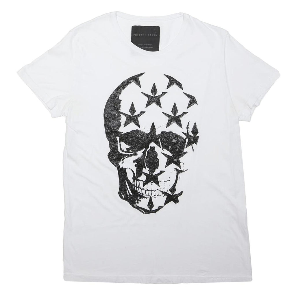 PHILIPP PLEIN Mens White Skull Graphic T-Shirt M Short Sleeve Crew Neck Cotton