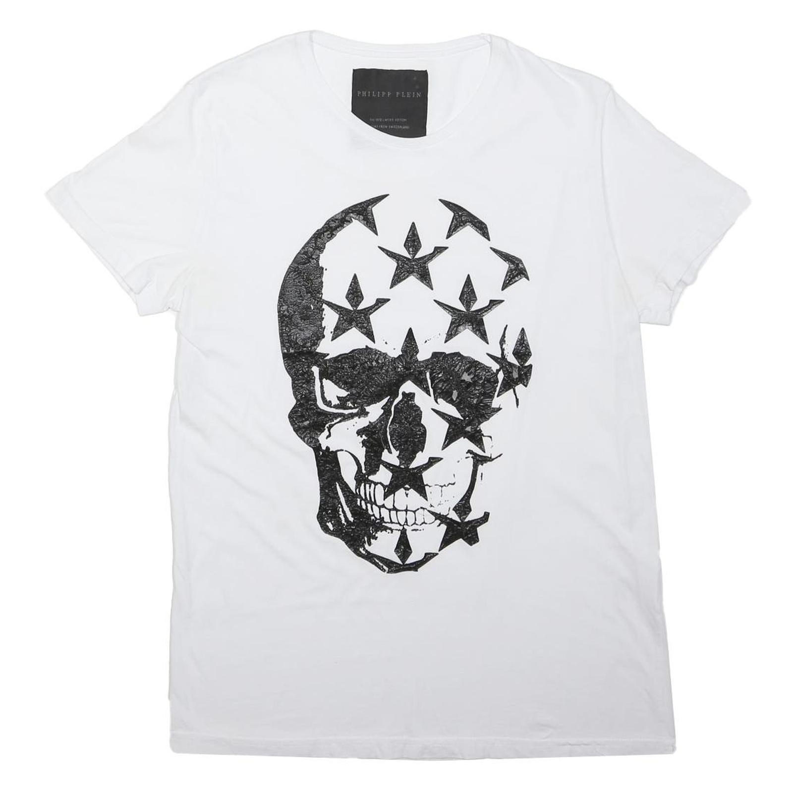 PHILIPP PLEIN Mens White Skull Graphic T-Shirt M Short Sleeve Crew Neck Cotton
