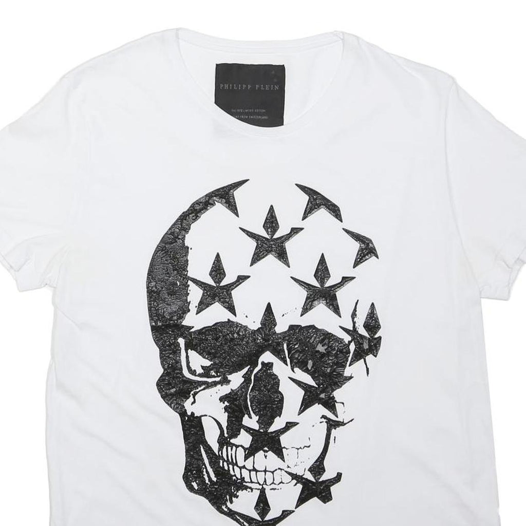 PHILIPP PLEIN Mens White Skull Graphic T-Shirt M Short Sleeve Crew Neck Cotton
