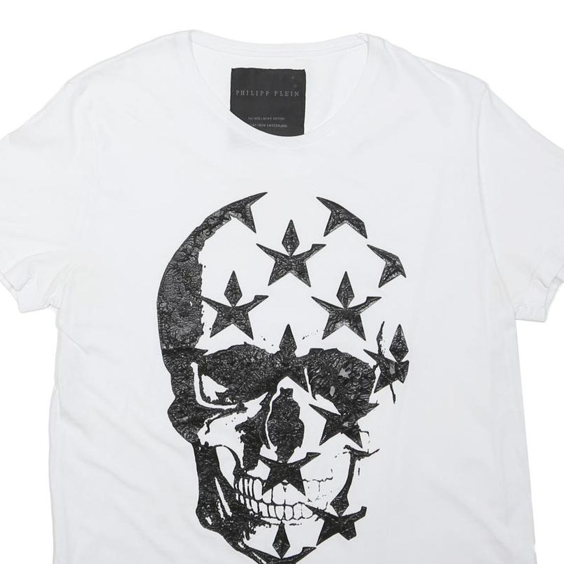 PHILIPP PLEIN Mens White Skull Graphic T-Shirt M Short Sleeve Crew Neck Cotton