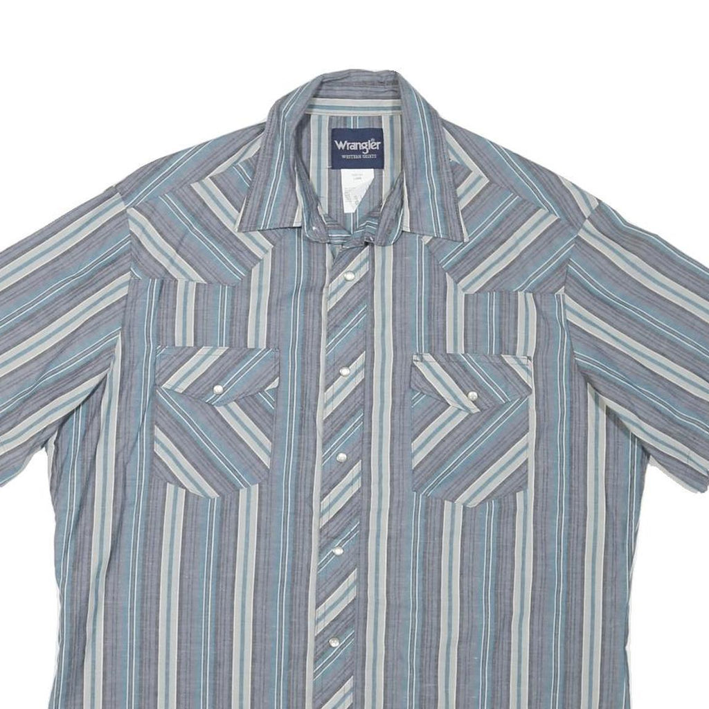 WRANGLER Mens Blue & Grey Striped Cotton Blend Shirt L Casual Summer Button