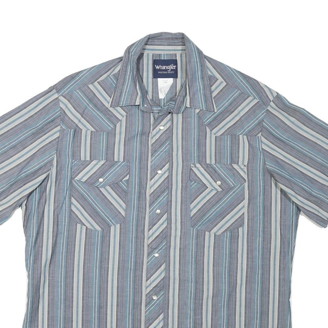 WRANGLER Mens Blue & Grey Striped Cotton Blend Shirt L Casual Summer Button