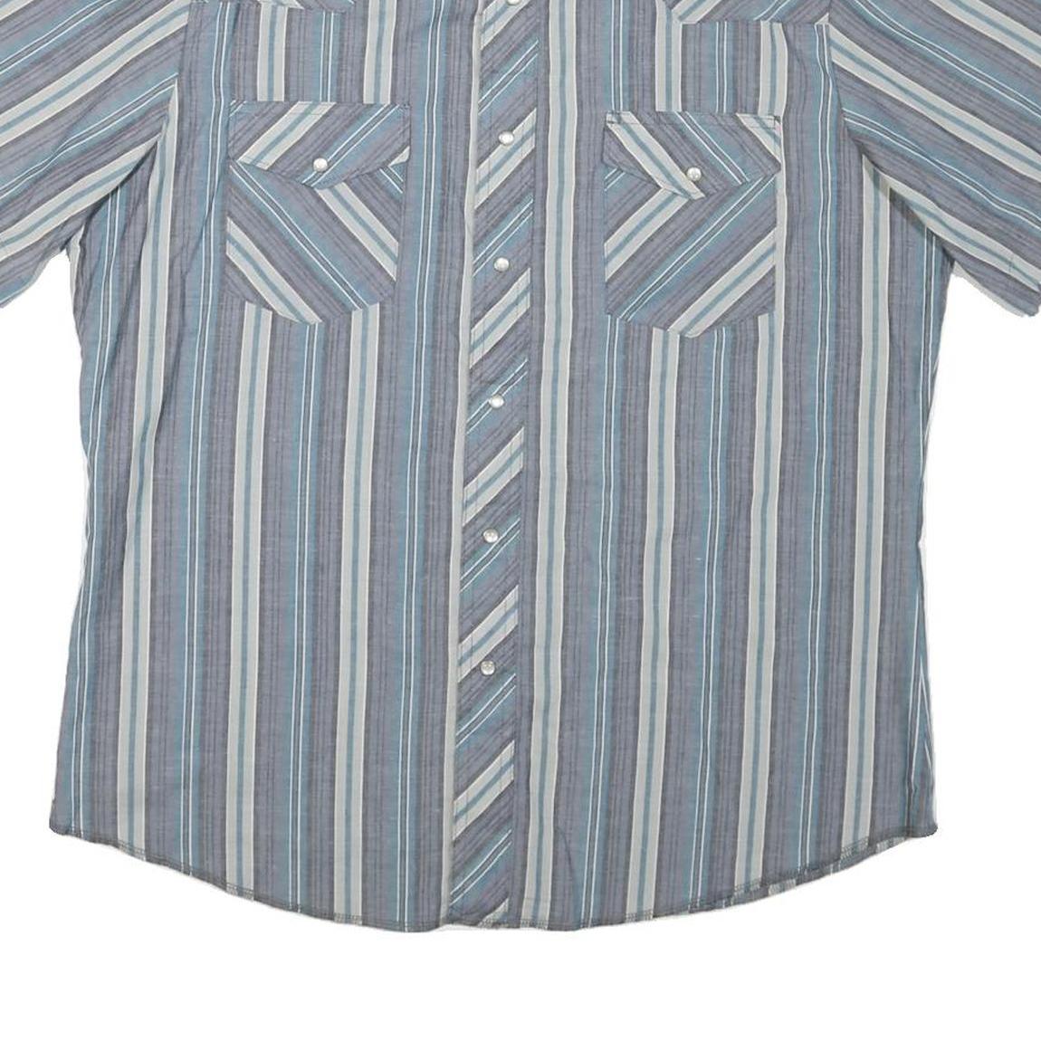 WRANGLER Mens Blue & Grey Striped Cotton Blend Shirt L Casual Summer Button