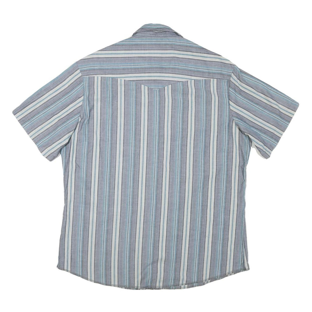 WRANGLER Mens Blue & Grey Striped Cotton Blend Shirt L Casual Summer Button