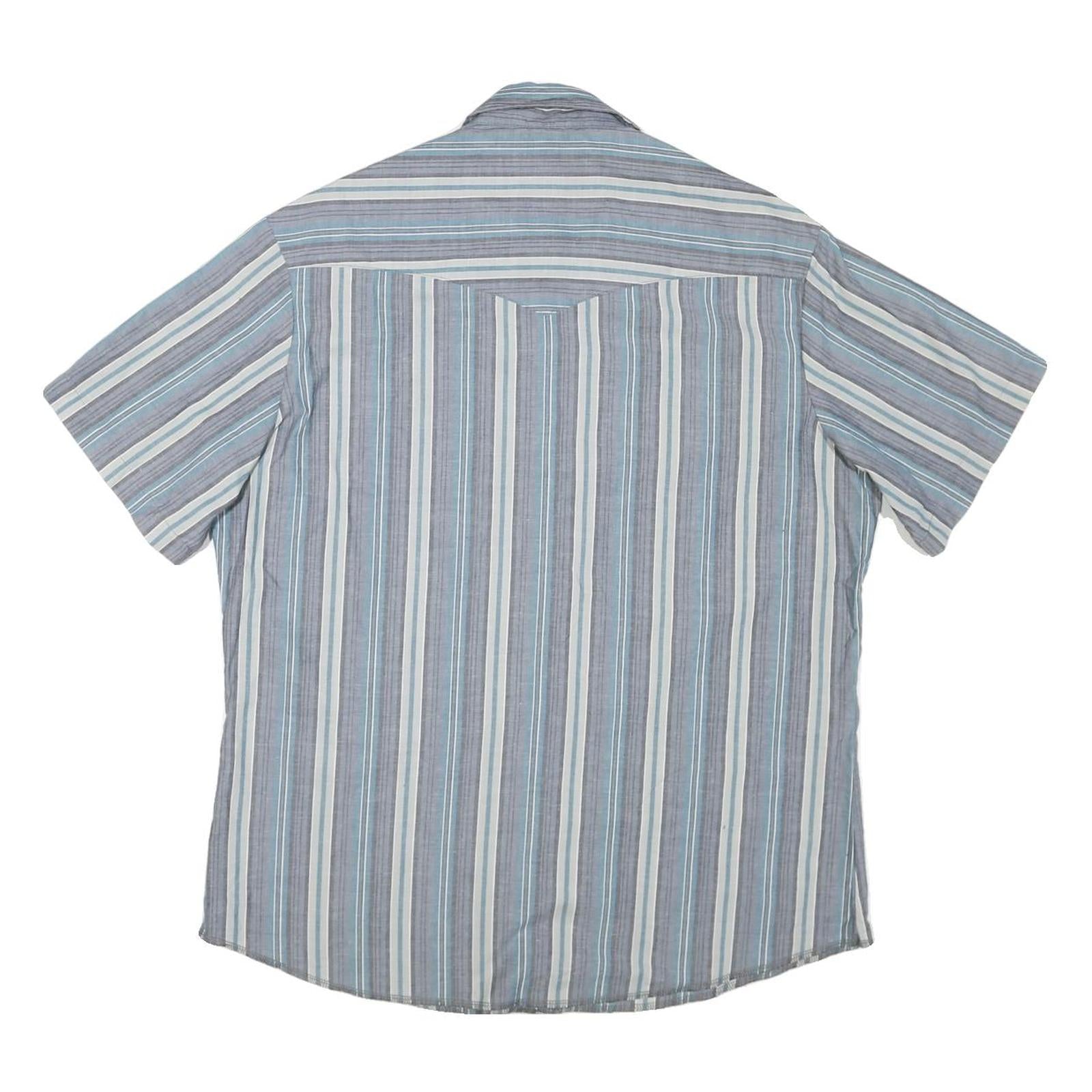 WRANGLER Mens Blue & Grey Striped Cotton Blend Shirt L Casual Summer Button