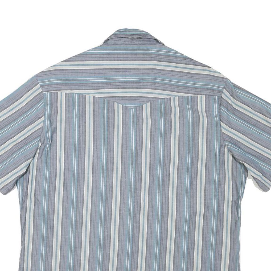 WRANGLER Mens Blue & Grey Striped Cotton Blend Shirt L Casual Summer Button
