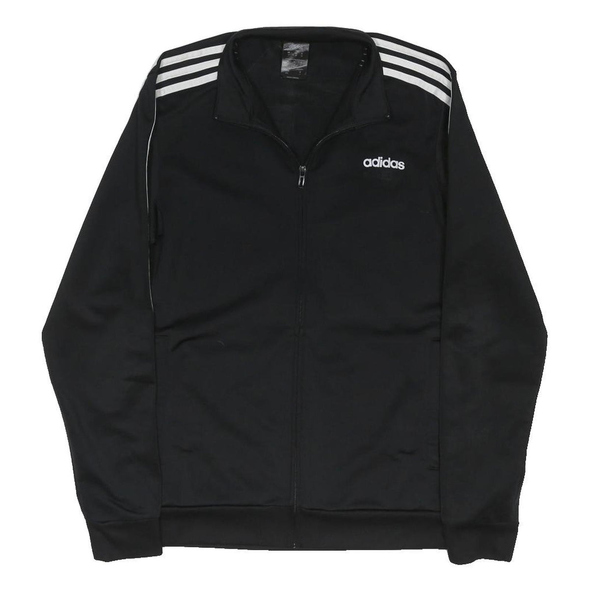 ADIDAS Mens Black & White Track Jacket L Polyester Blend Zip Sportswear
