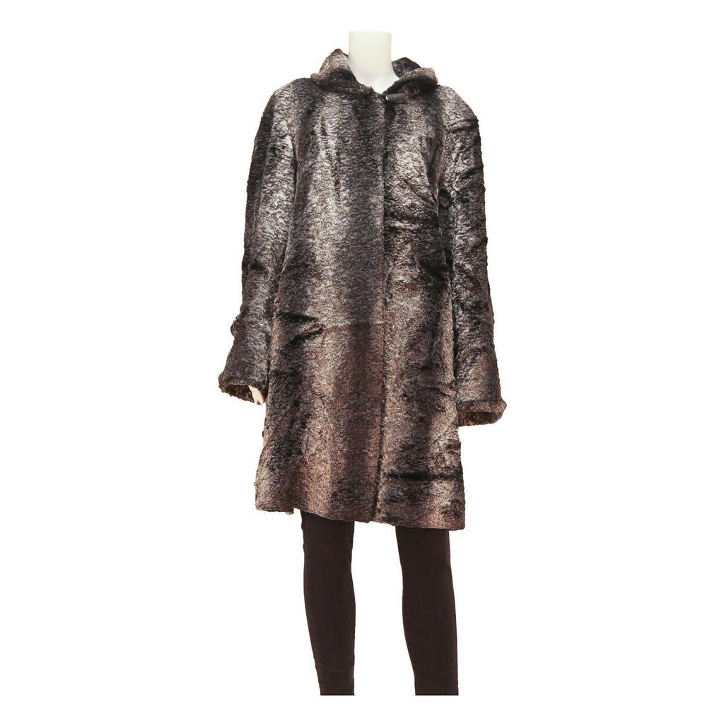 COUTURE DU VREIN Womens Brown Button Cotton Blend Jacket L Faux Fur Texture